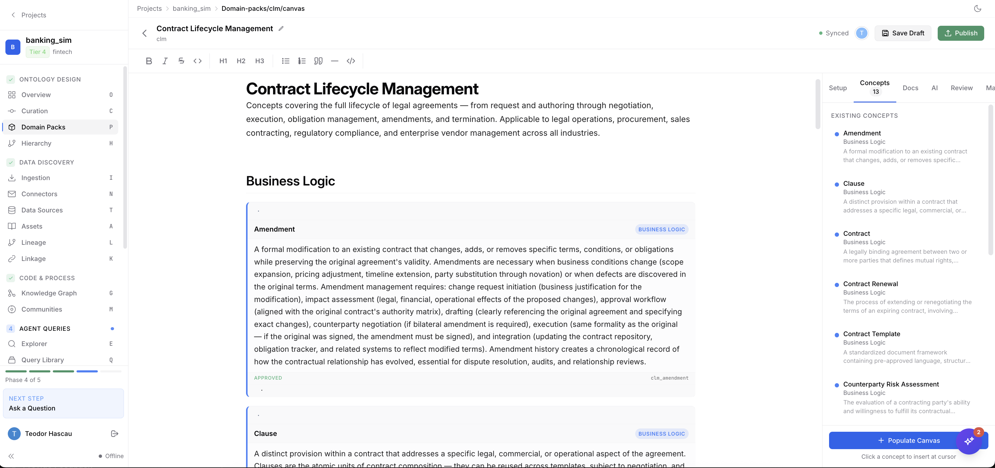 Coherence domain pack canvas. visual concept creation and ontology design